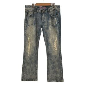 BE Rock for Express Low Rise Bootcut Distressed Acid Wash Embroidered Jeans